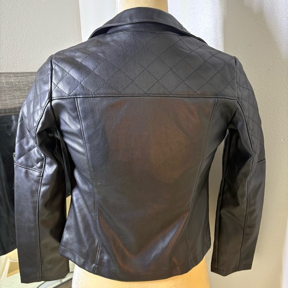 Black Faux Leather Girls Jacket - Picture 7 of 14